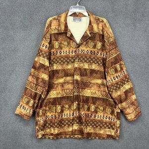 Paitano Shirt Mens 2XL Brown Paisley Retro Button Up Long Sleeve Made USA 90s